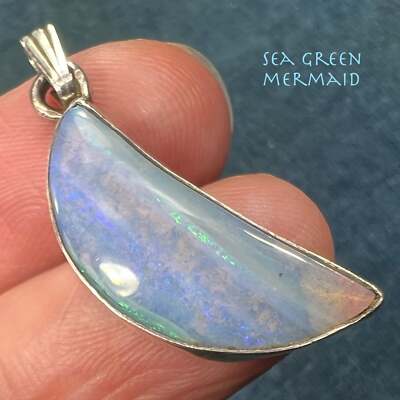 Australian Jelly Opal Crescent MOON Pendant in 925 **VIDEO**