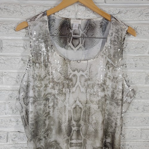 Chicos Womens Top 4 Standard XXL Plus Tank Animal Print Sequins Polyester Comfy - Picture 3 of 8