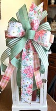 10 " SPRING / SUMMER PEACH PLAID HANDMADE WIRED BOW for WREATH LANTERN  241 rb