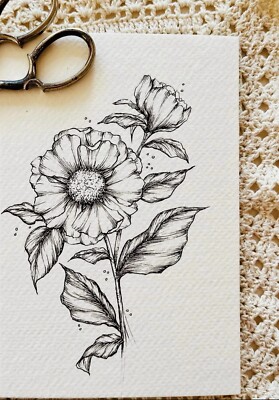 New Original A4 Cartridge Paper Sketch Drawing Flower Floral Art Gift No FrameUK