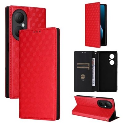 For Huawei Enjoy 80 4G Cubic Grid Texture Flip Leather Phone Case Cover
