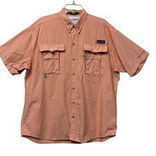 Columbia PFG Bahama Short Sleeve Plaid Fishing Shirt Men  s L Orange