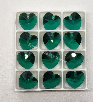 12pc Swarovski Crystal Emerald 10mm Heart 6228 Pendant; Bulk Lot