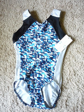 UNITED ALL AROUND Child s LG Gymnastics Leotard -NWT-ABSTRACT WITH SILVER TRIM