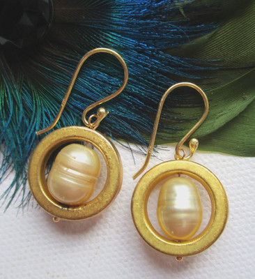 Elegante Designer Ohrringe-925er Silber-14ct Gold- echte Zuchtperlen-3,6cm