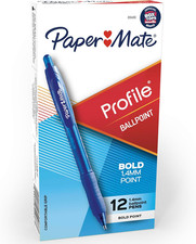 Profile Retractable Ballpoint Pens, Bold Point 1.4Mm , Blue, 12 Count