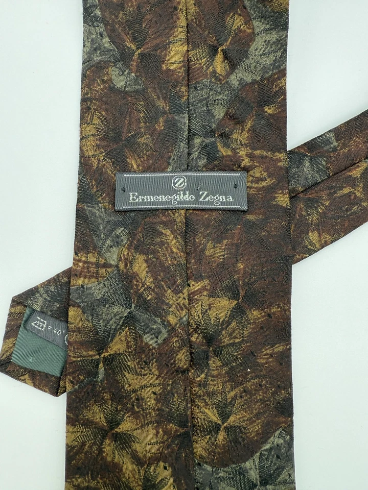 Corbata Ermenegildo Zegna para Hombres Marrón Dorado Floral Seda Lujo Hecha en Italia Prendas para el Cuello Foto 3 de 4