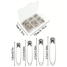 Safety Pins 150pc Assorted Sizes Silver Pins Bulk - Small Large Heavy Duty Pin