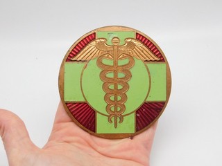 MEDICAL PROFESSION CAR GRILLE ENAMEL RADIATOR BADGE WINGED CADUCEUS