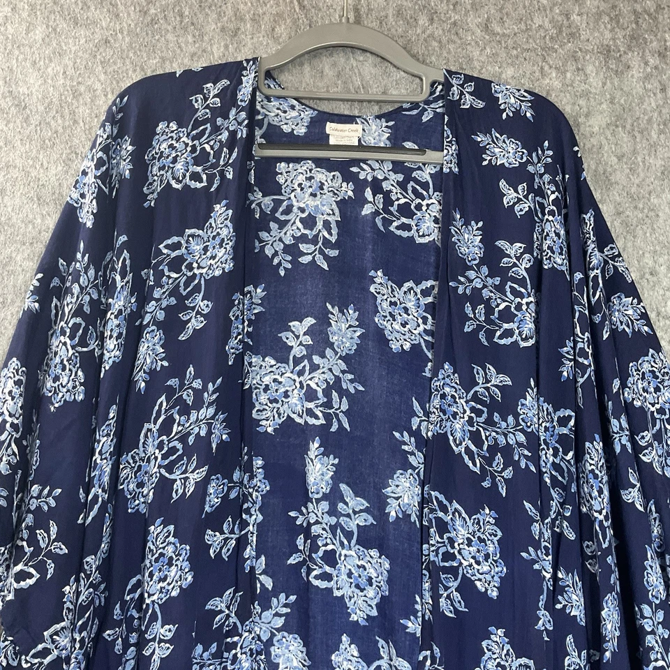 Coldwater Creek Sweater Womens XL Blue Floral Open Front Duster Boho Festival - Image 2 of 4