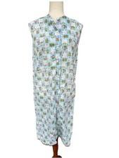 Vtg House Coat Robe Smock Patio Day Nap Dress 50s Mumu Blue Floral Small Medium