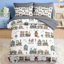 Pamnest Comforter Set Twin Size, Cute Cartoon Train 5 Pcs Bedding for and Adu...