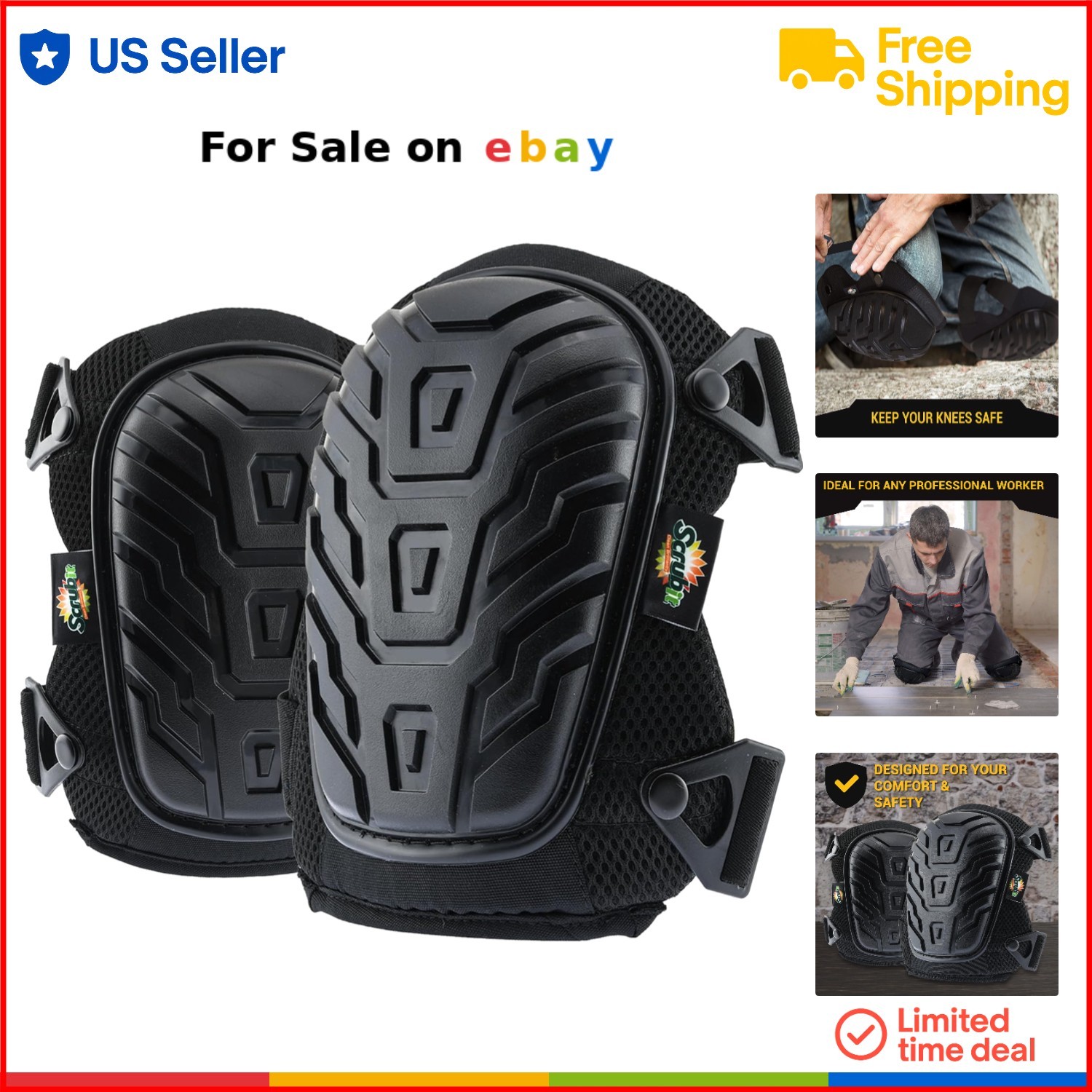 Adjustable Gel Knee Pads with Straps for Construction Work - Men & Women