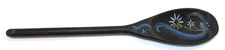 Vintage 1980's Hand Painted Toleware Folk Art 10" Black Blue Floral Wood Spoon