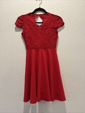 Rare Editions Girls Red Allover Lace Top Party Dress - Size 10