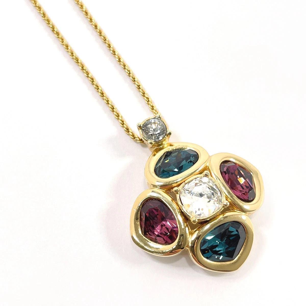 Christian Dior Collana Ciondolo Accessorio Metallo Pietra Oro Gioielli Vintage Ex+