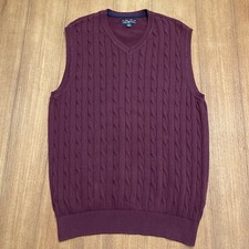 Club Room Men's V-Neck Cable Knit Sweater Vest Maroon Burgundy Size M 100 Cotto