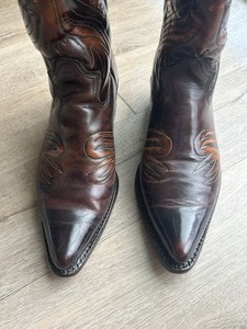 VTG Wrangler Patent Leather Thunderbird Cowboy Boots Rainbow Peacock Mens 12 D Vintage Texas Brand Patent Thunderbird Cowboy Boots 12 B  main image 3