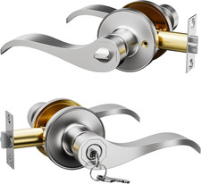 1 Pack Entry Door Handle with Lock and Key, Door Levers Interior Exterior Handle