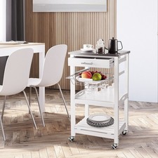 Wheeled Kitchen Storage Trolley Cart Cupboard Island Stainless Steel Countertop