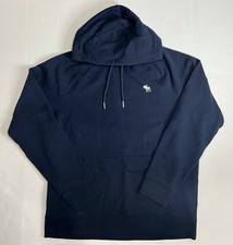 Abercrombie Fitch Soft A F Fleece Vtg Y2K Mens Navy Hoodie Moose Logo Pullover L