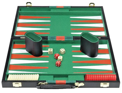 Backgammon Koffer Kunstleder Reiseset Komplett Würfel Becher Transportabel