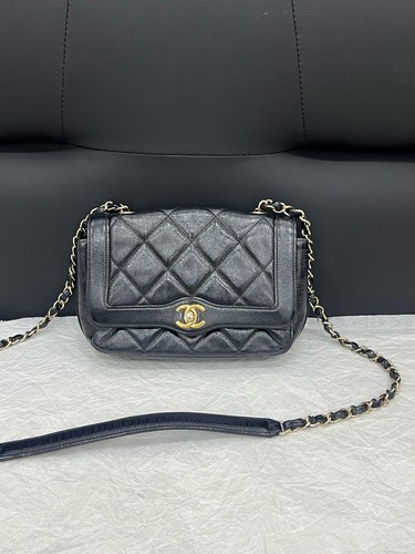 Chanel Vintage Flap Small Crossbody Bag Black Lambskin Gold Hardware Auth