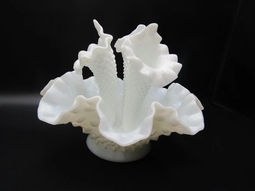 Fenton Glass White Hobnail Milk Glass Small 6" Epergnette Epergne 4-piece Vase