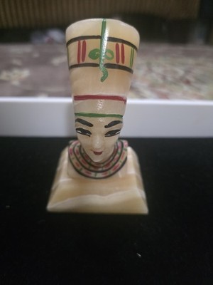 Queen Nefertiti Onyx Marble Bust Egyptian Over 5'' Tall Hand Painted