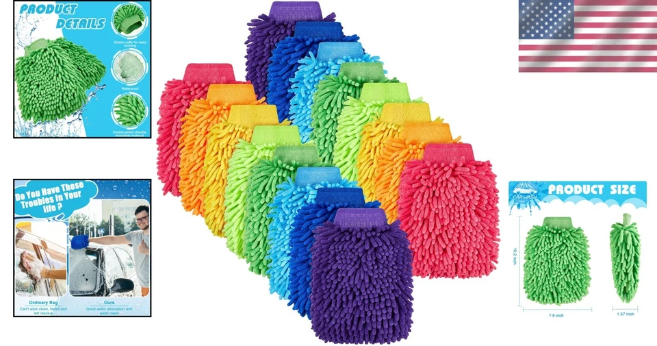 Guantes de limpieza vibrantes de microfibra de doble cara - perfectos para automóviles y hogar, 16 piezas Foto 2 de 4