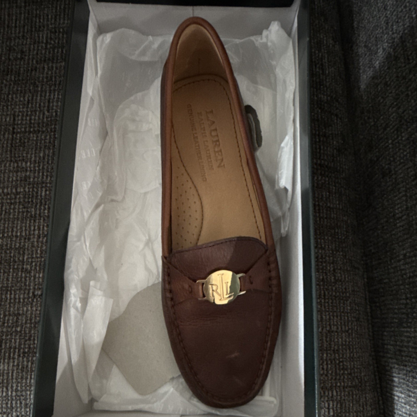 Lauren Ralph Lauren Women's Slip-On Loafer Flats Brown Leather Logo US 8 B