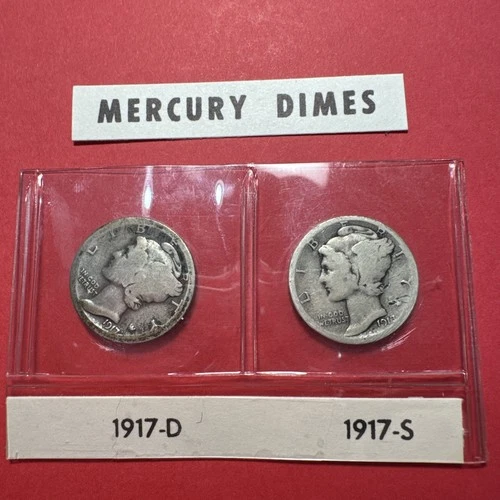 1917 S & D 10C Mercury Dimes Set 90% Silver