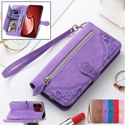 For iPhone 17e Pro Max 16 15 14 Plus 13 12 Zipper Wallet Case Leather Flip Cover
