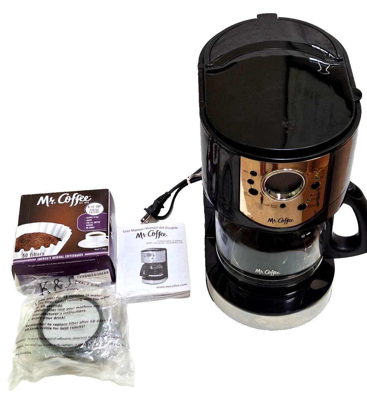 Mr Coffe Maker Model BVMC Black & Silver Modern Programmable 12Cup Xtra filters