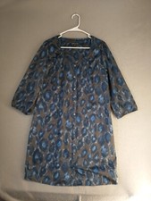 Express Womens Dress Medium Blue Round Neck 3/4 Sleeve Geometric Button Up