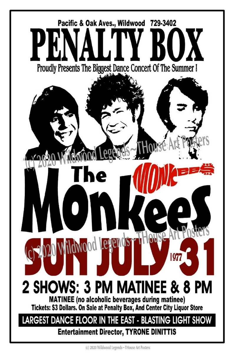 THE MONKEES NIGHTCLUB POSTER 1977 PENALTY BOX Wildwood NJ GIG