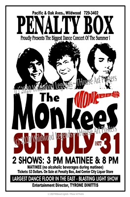 THE MONKEES NIGHTCLUB POSTER 1977 PENALTY BOX Wildwood NJ GIG