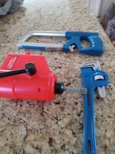 Kids Pretend Tools Lot hacksaw, pipe Wrench, Drill press 3 pc.