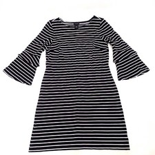 Ann Taylor Womens Dress Small Black White Striped Flare Sleeve Ruffle Stretch