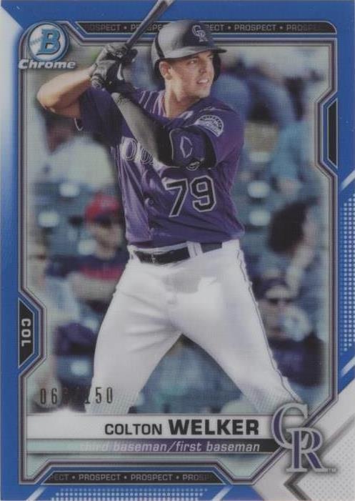 Colton Weiker 2021 Bowman - Chrome Prospects Colton Welker #BCP-15 Blue Refractor ...