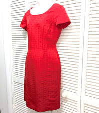 Tahari Arthur Levine Red Sheath Dress Sz 8 Jacquard Twill Lined Cap Sleeve