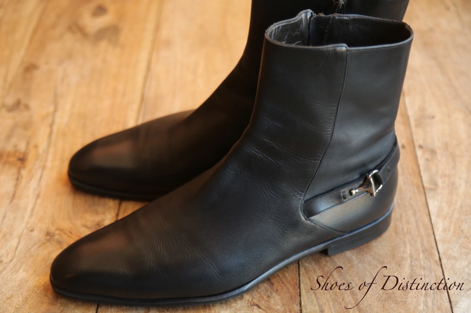 Gucci cuir noir fermeture éclair argent bit bottes chaussures homme UK 10 US 11 EU 44 E