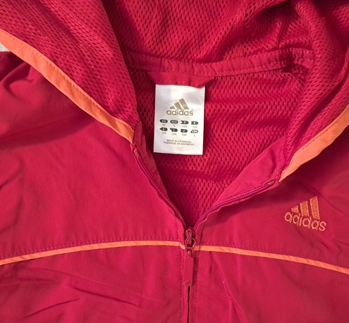Niñas De Colección ADIDAS Rojo Naranja Chaqueta de Pista Grande 10 12 Cortavientos Forrado Sudadera con Capucha - Imagen 4 de 4