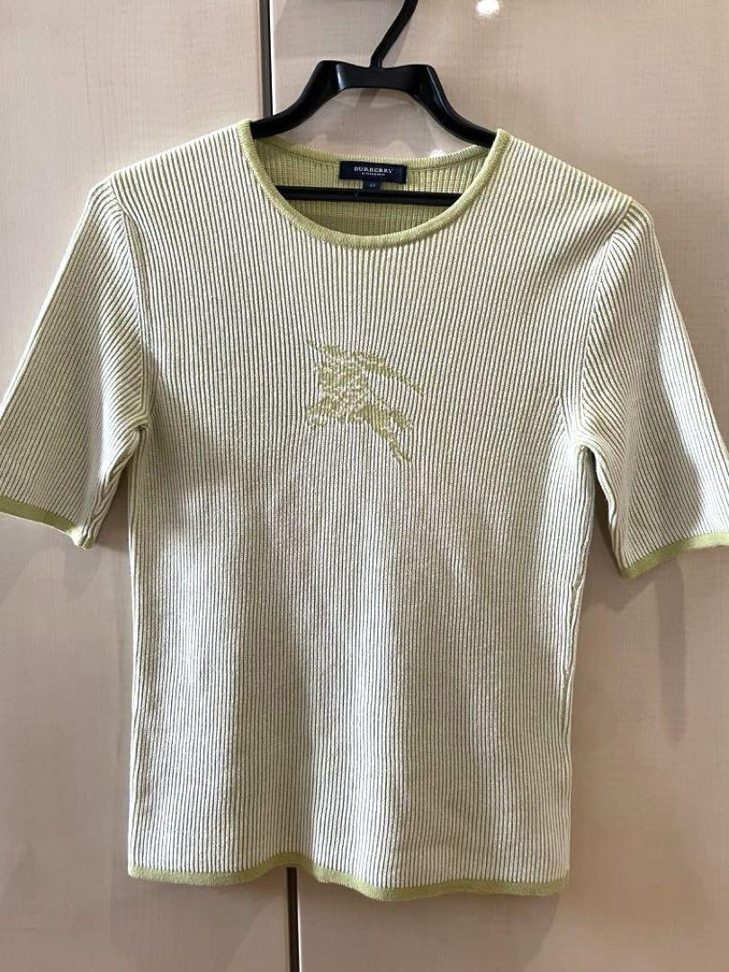 Burberry Green Ribbed Knit Top Size M Lightweight Cotton Summer Wear