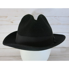 GODFATHER Vtg Wool Fedora Hat Unisex Size L Church Hat Brimmed Made in USA Black
