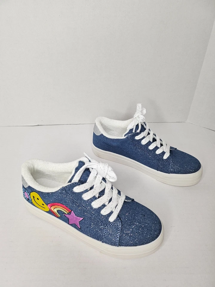 GB Niñas Rockie Brillo Denim Parche Con Cordones Tenis (Jóvenes) Nuevas Foto 2 de 4