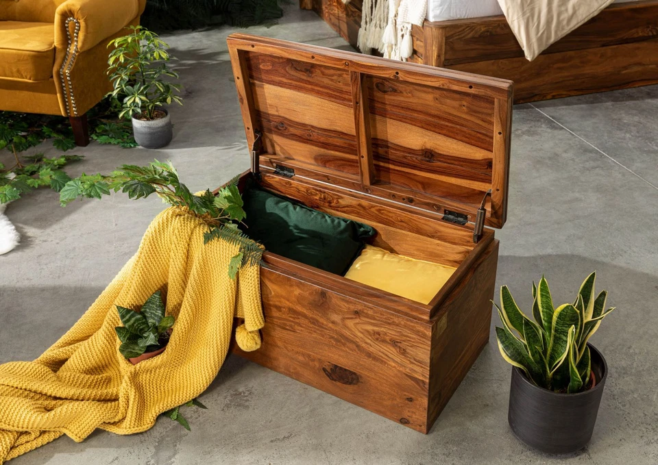 Truhe Sheesham 80x40x40 walnuss gewachst Box Aufbewahrung Stauraum - Bild 4 von 4