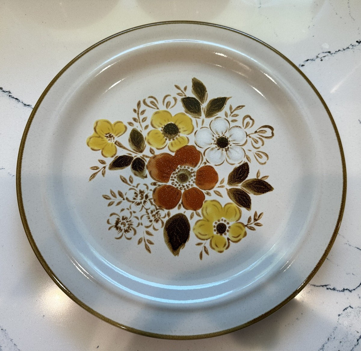 Vintage Excel LINDA Stoneware Hand painted Floral 70s Dinner Plate