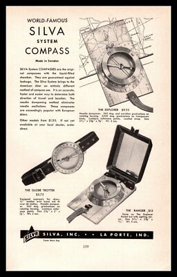 1948 Silva Inc La Porte Indiana Sylva System Compasses Made In Sweden Print Ad