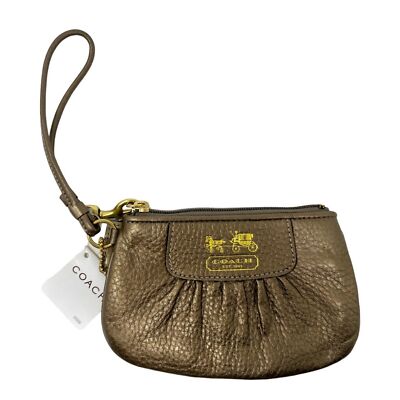 Coach wallet wristlet Madison Leather gold metallic NEW coin card